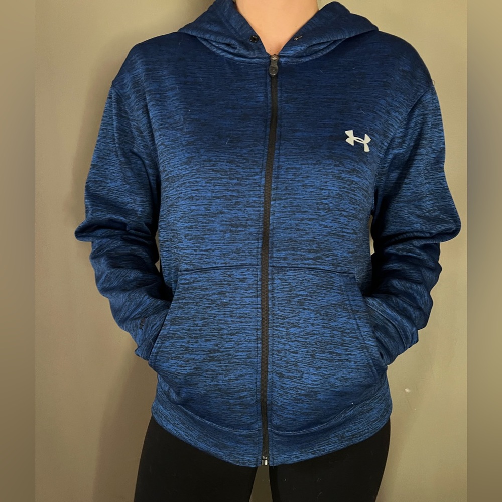Under Armor blue zip up, size L & fits like L
